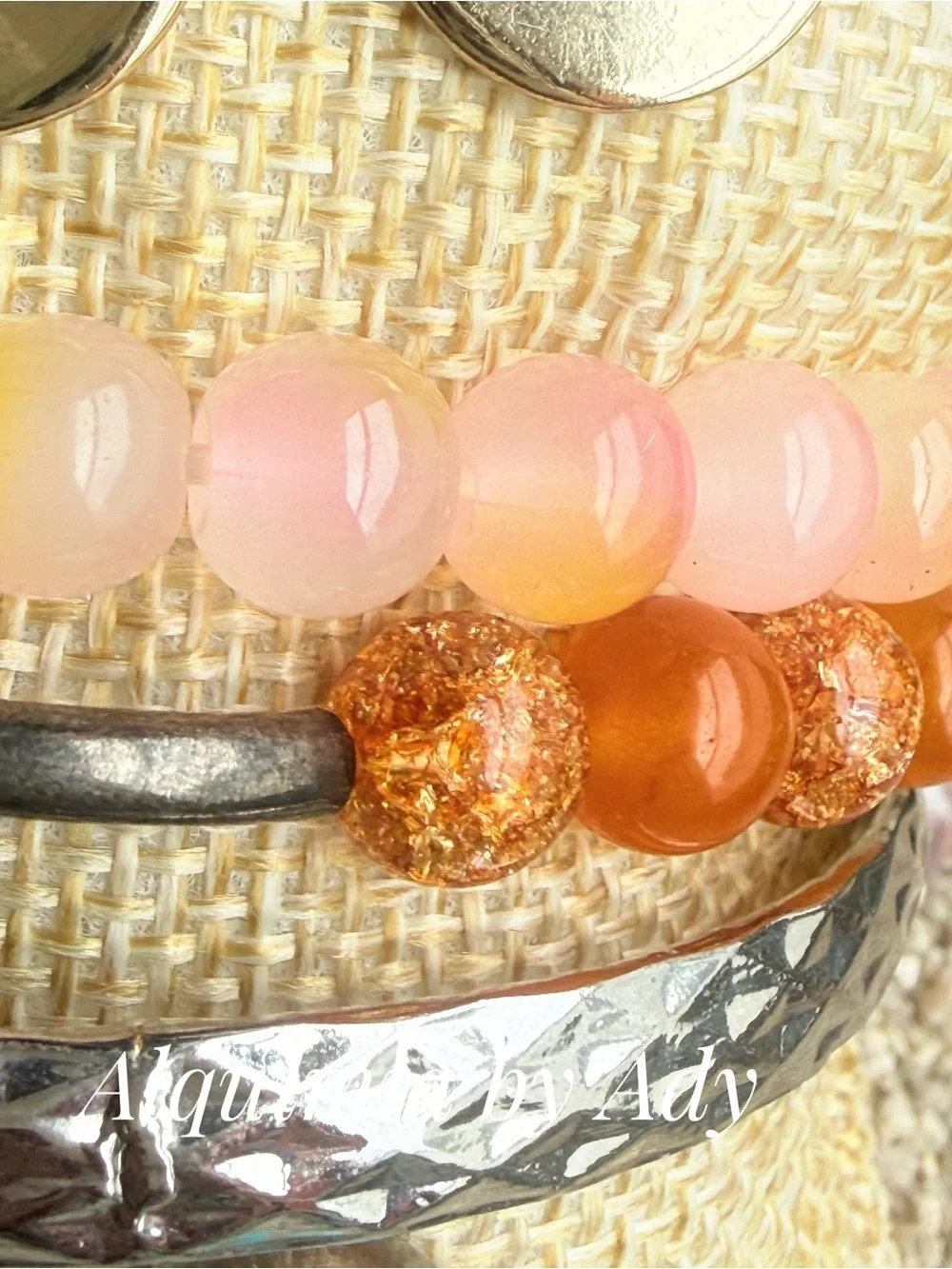 QUARTZ AND JADE Orange Agate Bead Bracelet with Silver turquoise stud set